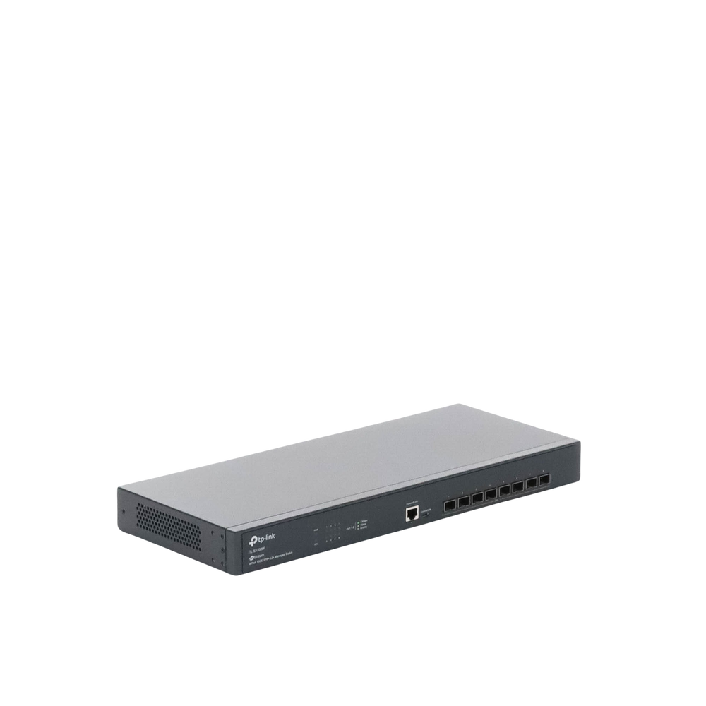 Switch Fibra óptica Omada SDN Administrable 8 puertos SFP+ 10GE / 1 puerto consola RJ45, puerto consola miro-SUB / Funciones sFlow, QinQ y QoS / compatile con IPv6 / Silencioso (sin ventiladores)