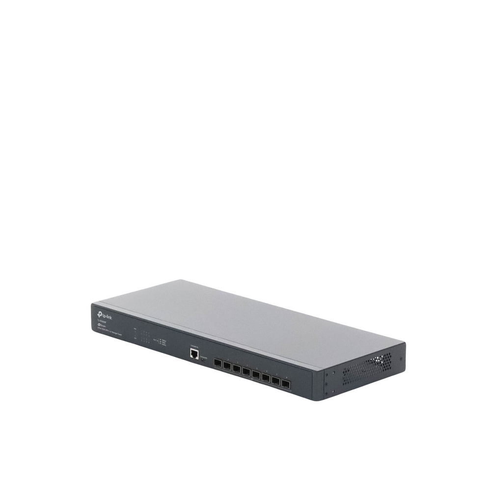 Switch Fibra óptica Omada SDN Administrable 8 puertos SFP+ 10GE / 1 puerto consola RJ45, puerto consola miro-SUB / Funciones sFlow, QinQ y QoS / compatile con IPv6 / Silencioso (sin ventiladores)