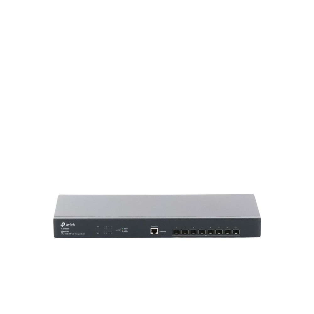 Switch Fibra óptica Omada SDN Administrable 8 puertos SFP+ 10GE / 1 puerto consola RJ45, puerto consola miro-SUB / Funciones sFlow, QinQ y QoS / compatile con IPv6 / Silencioso (sin ventiladores)