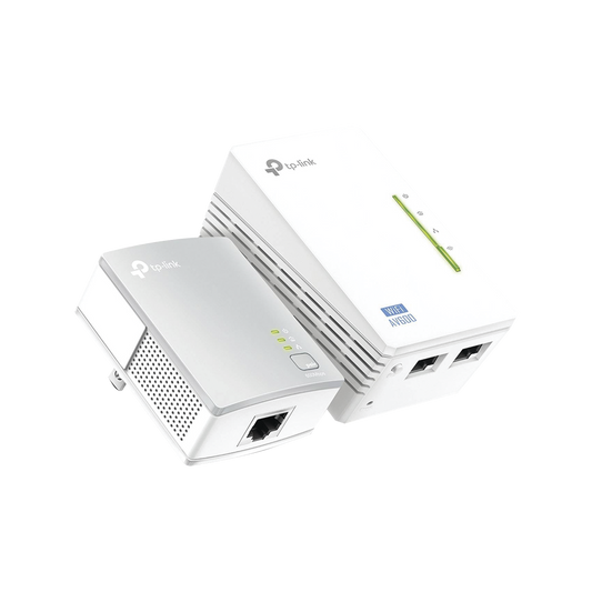 Kit Adaptador PowerLine Inalámbrico 300Mbps, 2 Puertos 10/100 Mbps, HomePlug AV, Plug and Play, WiFi Clon.