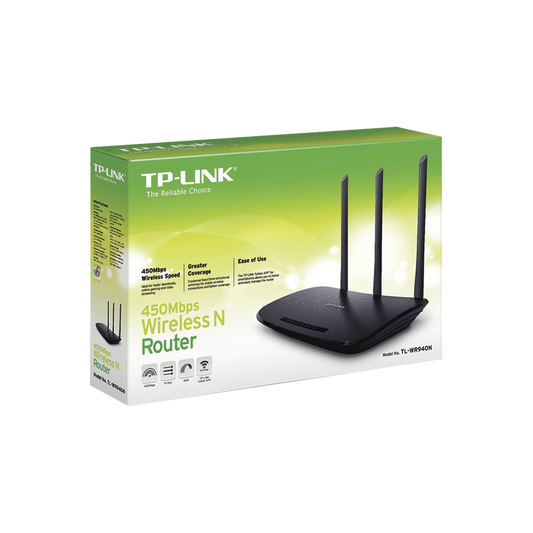 Router Inalámbrico  2.4 GHz, 450 Mbps, 3 antenas externas omnidireccional 5 dBi, 4 Puertos LAN 10/100 Mbps, 1 Puerto WAN 10/100 Mbps