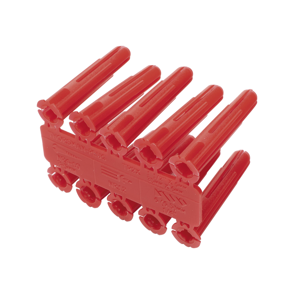 Taquete de 1/4  plástico paquete de 100 piezas para fijar objetos con tornillo en muros y techos de concreto o superficies sólidas, compatible con tornillo TH10X de 10 x 1 1/2"  (1103-03100)
