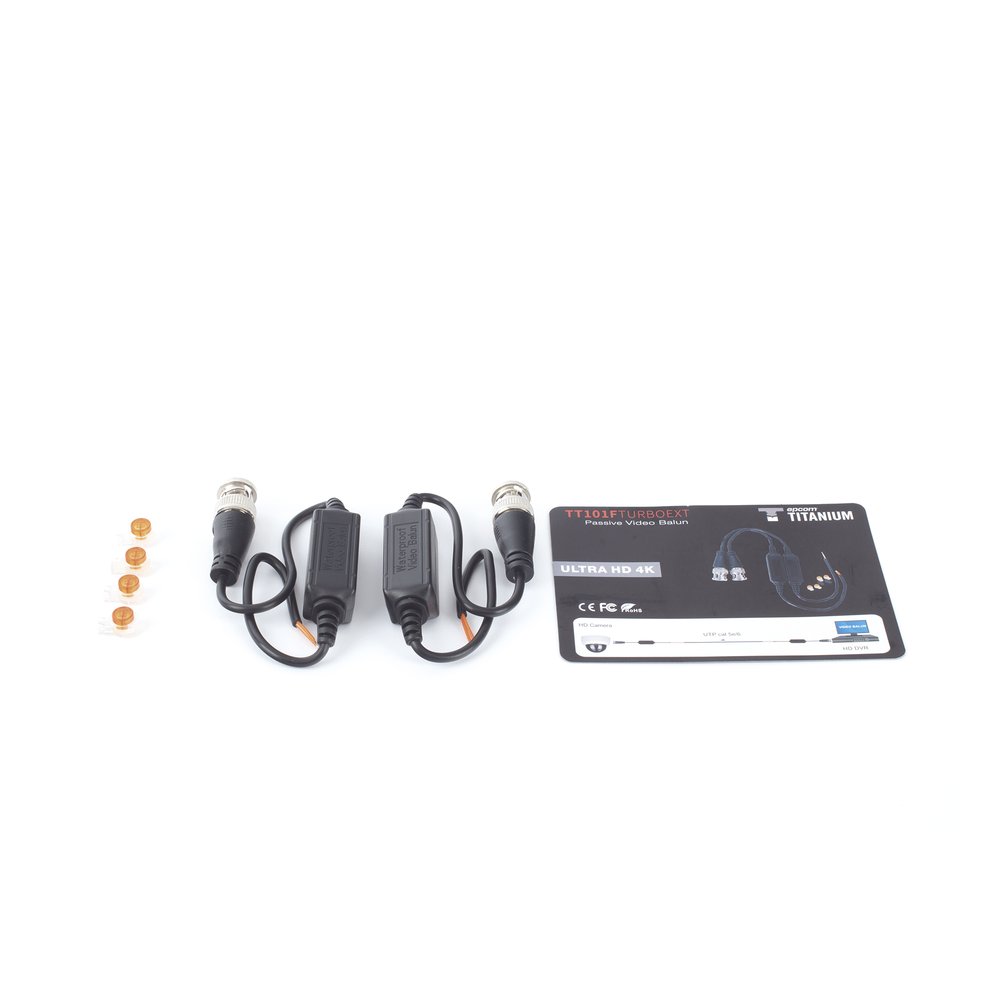 Kit de Transceptores (Baluns) para EXTERIOR TurboHD Hasta 4K HD-TVI / HD-CVI / AHD / CVBS / COAXITRON / AUDIO POR COAXITRON  / Menu OSD / CONECTORES 100% COBRE / Con Cable RF Blindado. Distancia de hasta 200 m en 4K. Calidad PREMIUM