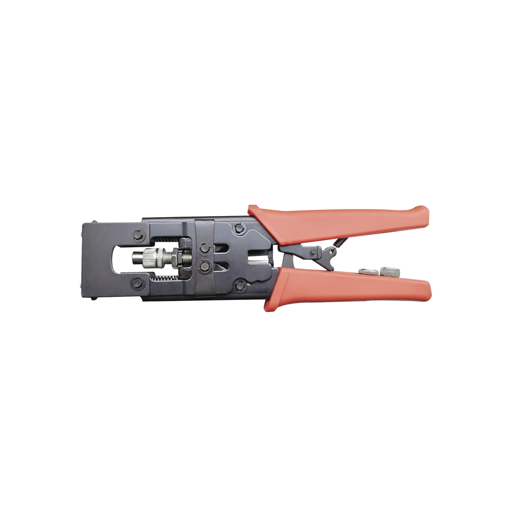 Pliers for installing waterproof connectors, F or BNC compression type, on RG-59 (4C), RG-6 (5C), RG-58 (3C) or RG-11 cables.
