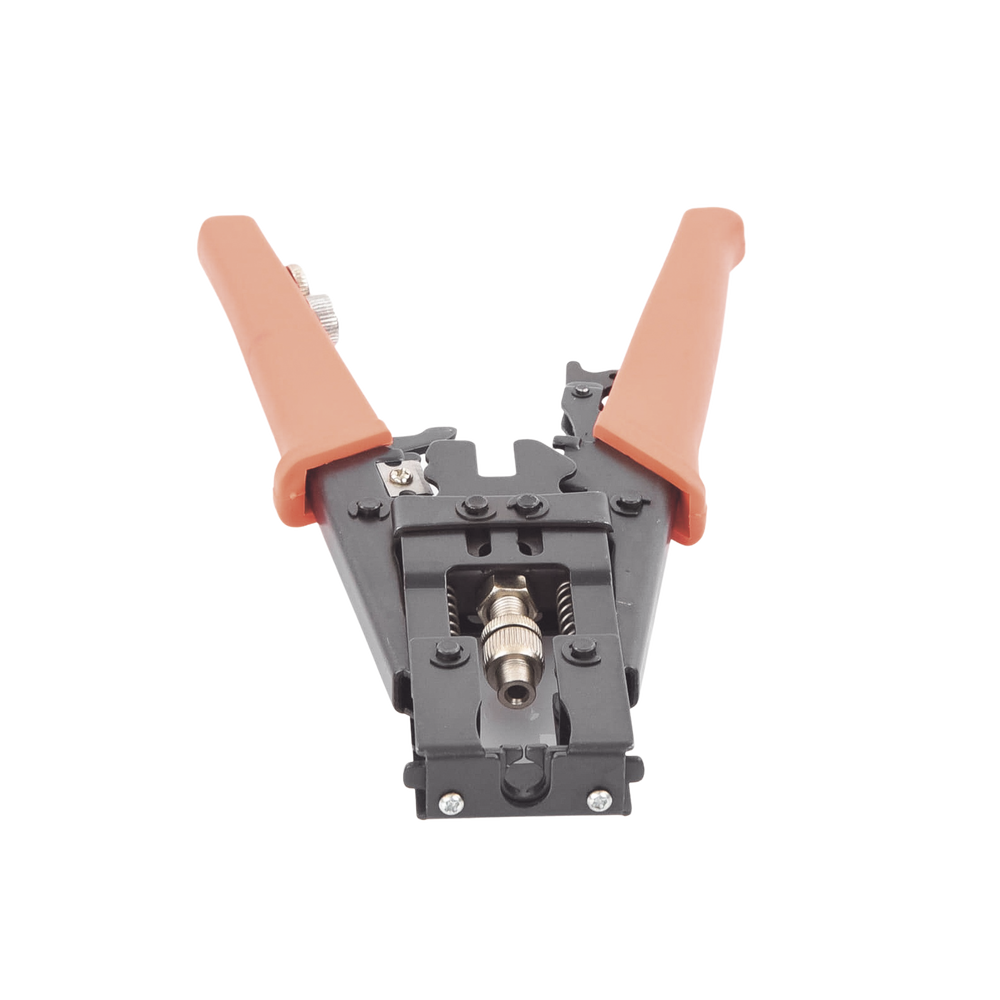 Pliers for installing waterproof connectors, F or BNC compression type, on RG-59 (4C), RG-6 (5C), RG-58 (3C) or RG-11 cables.