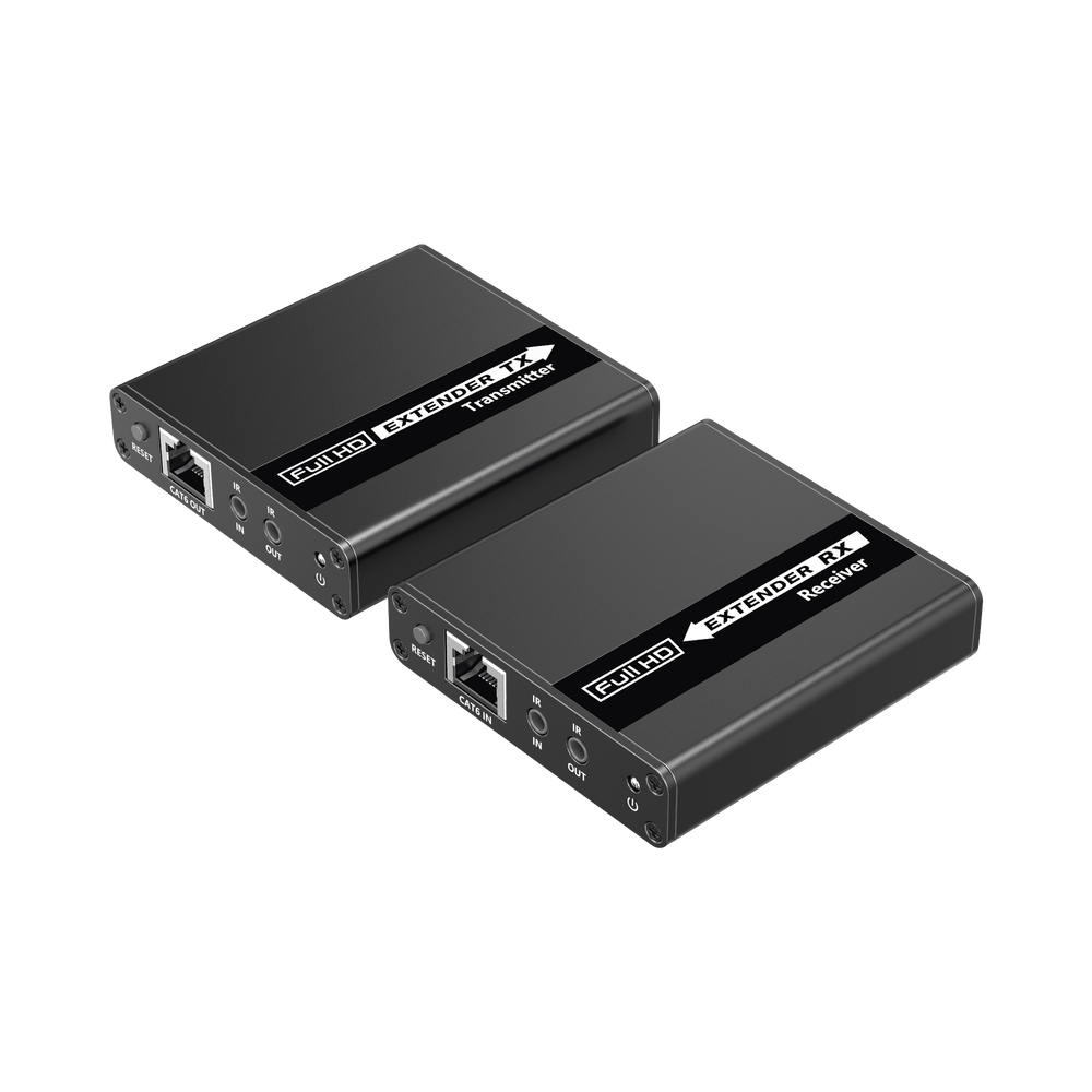 HDMI Extender Kit for distances of 70 meters / Supports resolutions 720 and 1080P @ 60 Hz / Cat 6, 6a and 7 / Zero Latency / 24/7 use / HDR10 / Loop output / EDID configuration / Supports remote control of the source equipment / 3.5mm audio output