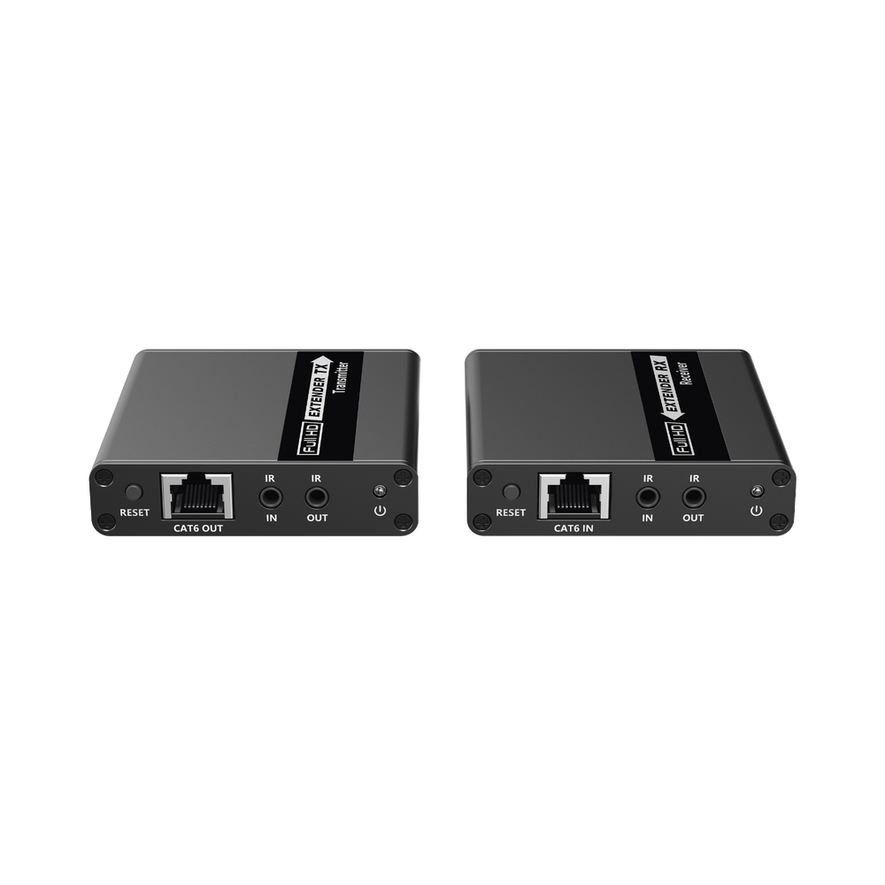 HDMI Extender Kit for distances of 70 meters / Supports resolutions 720 and 1080P @ 60 Hz / Cat 6, 6a and 7 / Zero Latency / 24/7 use / HDR10 / Loop output / EDID configuration / Supports remote control of the source equipment / 3.5mm audio output
