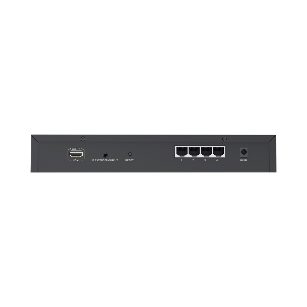 Kit Divisor y Extensor HDMI (Extender Splitter)  / Divide 1 Fuente HDMI a 4 Pantallas / Extiende la señal HDMI hasta 120 m / Resolución 4Kx2K @ 30 Hz / Cat 5e/6/6a / Uso 24/7 / Longitud del cable autoajustable / Alimente solo el Tx (PoC).