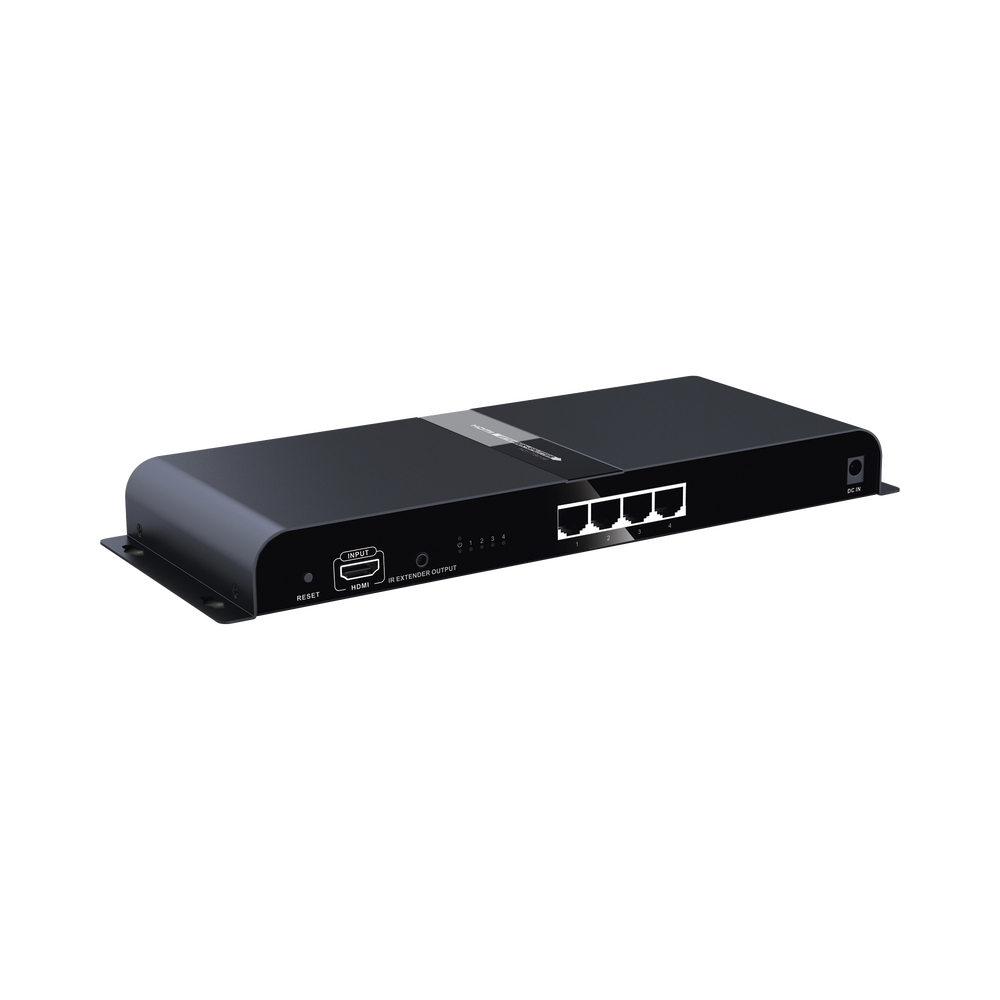 Kit Divisor y Extensor HDMI (Extender Splitter)  / Divide 1 Fuente HDMI a 4 Pantallas / Extiende la señal HDMI hasta 120 m / Resolución 1080P @ 60 Hz / Cat 5e/6/6a / Soporta IR / Baja Latencia / Uso24/7 / Alimente solo el Tx (PoC).