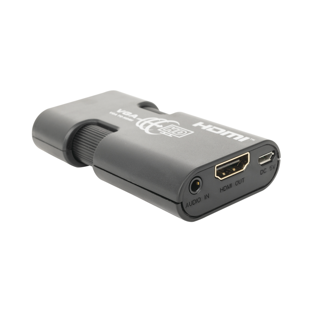 MINI Adaptador de VGA a HDMI /  Resolución 1920x1080 @ 60Hz / Jack de audio de 3.5mm / Soporta alimentacion  por Micro USB