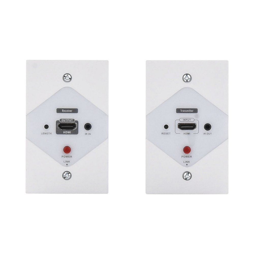 Kit Extensor HDMI en PLACAS DE PARED para distancias de 40 metros / Resolución 1080P @ 60 Hz / Cat 6/6A/ 7 / HDR/ Cero Latencia / Soporta Control Remoto / Placa de pared de 2.74 x 4.49” (tamaño estándar de EE.UU.).