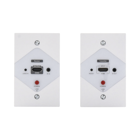 Kit Extensor HDMI en PLACAS DE PARED para distancias de 40 metros / Resolución 1080P @ 60 Hz / Cat 6/6A/ 7 / HDR/ Cero Latencia / Soporta Control Remoto / Placa de pared de 2.74 x 4.49” (tamaño estándar de EE.UU.).