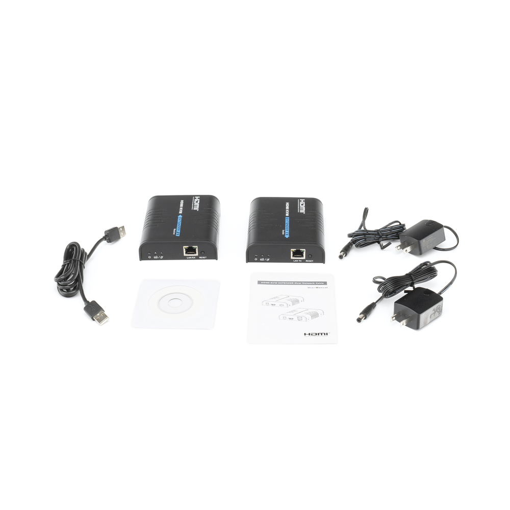 Kit extensor KVM (HDMI y USB) hasta 120 metros / Resolución 1080P @ 60 Hz/ Soporta Cables de red STP y UTP CAT5/5E/6 /  HDMI 1.3 / HDCP 1.2 / PCM / Transmite el Video, Mouse, Teclado y Controla tu DVR vía USB a distancia