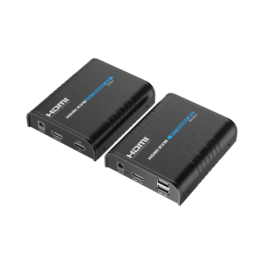 Kit extensor KVM (HDMI y USB) hasta 120 metros / Resolución 1080P @ 60 Hz / Soporta STP y UTP CAT5/5E/6 /  Soporta Switch Gigabit para control KVM múltiple / Soporta hasta 253 receptores / Transmite el Video y Controla tu DVR vía USB