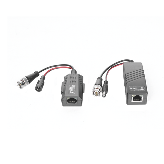 Kit de transceptores activos TURBO HD. Convierte 36/24 Vcd a 12 Vcd regulados, a través de cable  UTP Cat5e / 6. Transmision de 200 m en 3K