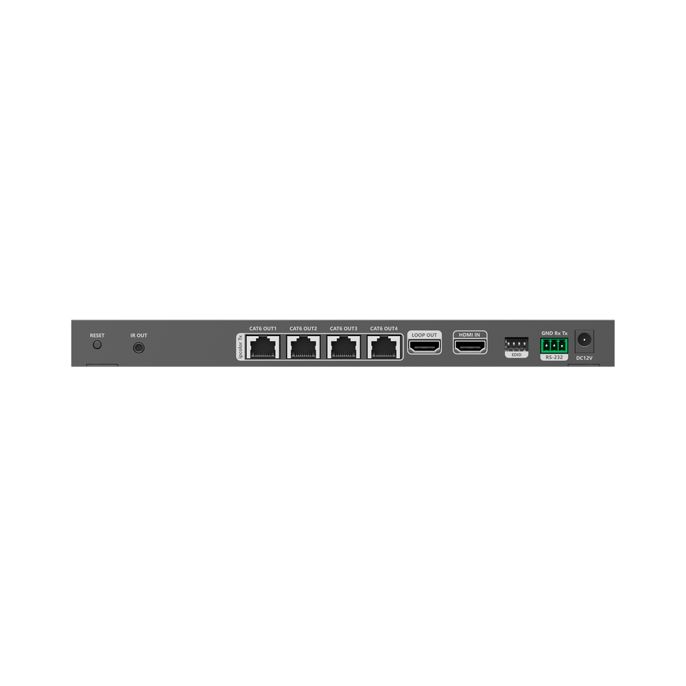 HDMI Splitter and Extender Kit / Splits 1 HDMI Source to 4 Displays / Extends HDMI signal up to 70 m / 4K @ 60 Hz Resolution / Cat 6/6a/7 / IPCOLOR / ZERO LATENCY / 24/7 Use / S/PDIF Port / EDID / RS232 / Loop Output / Feed only the Tx