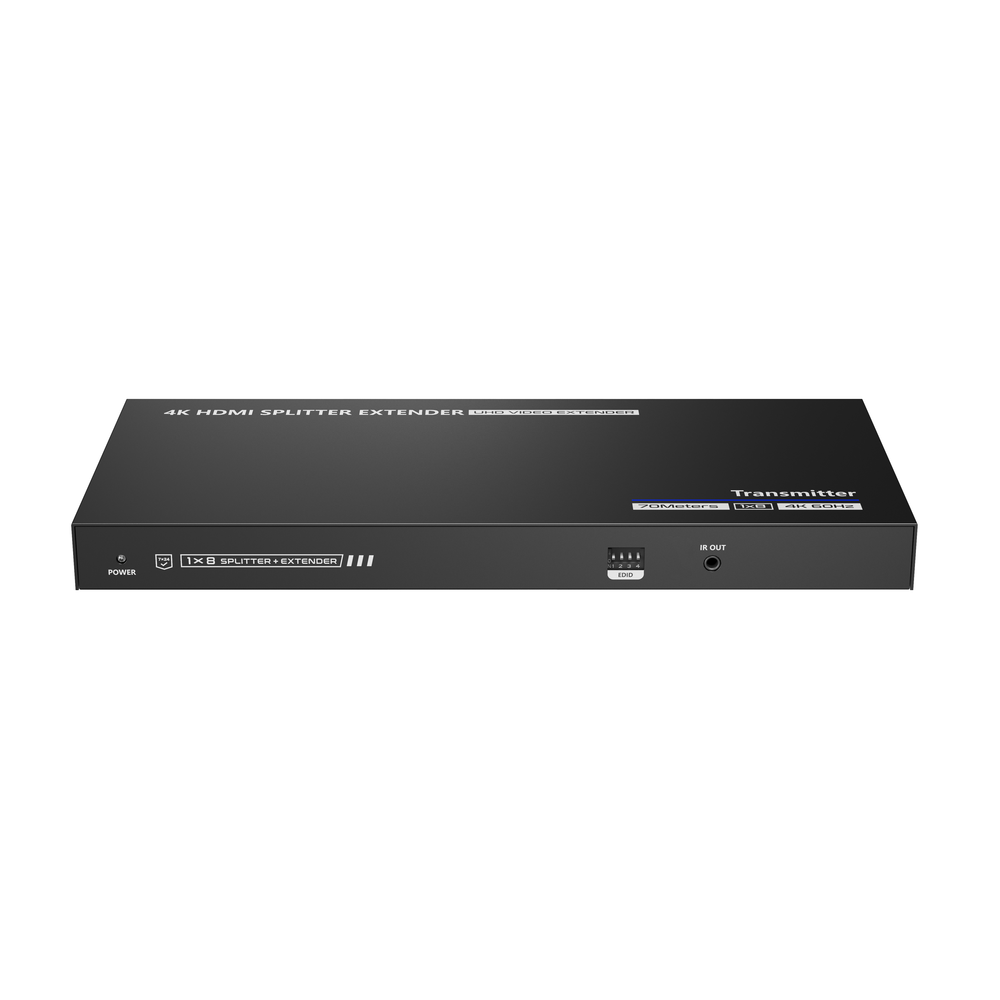 Kit Divisor y Extensor HDMI / Divide 1 Fuente HDMI a 8 Pantallas / Extiende la señal HDMI hasta 70 m / Resolución 4K @ 60 Hz/ Cat 6/6a/7 / IPCOLOR / CERO LATENCIA / Uso 24/7 / Puerto S/PDIF / EDID / RS232 / Salida Loop / Alimente solo el Tx