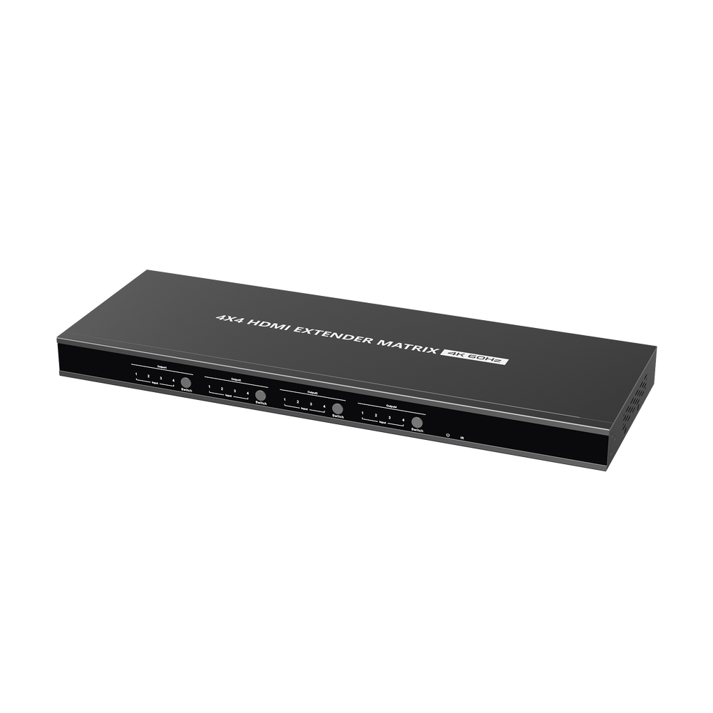 MATRICIAL Y EXTENSOR DE VIDEO HDMI 4 x 4 / 4 Entradas HDMI / 4 Salidas HDMI Loop / 4 Salidas RJ45 para Extender la señal 40 metros por salida  /  1080 @ 60Hz / Conmutación por RS232, Control Remoto o Ethernet.
