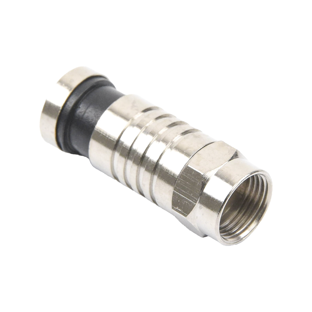 Conector F Macho de Compresión para cable RG-6, Cuerpo de Bronce Niquelado.