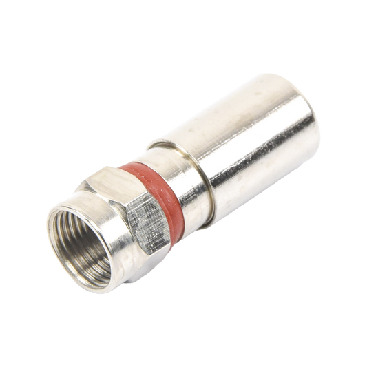 Conector F Macho de Compresión, Metálico para cable RG-6, Cuerpo de Bronce Niquelado.