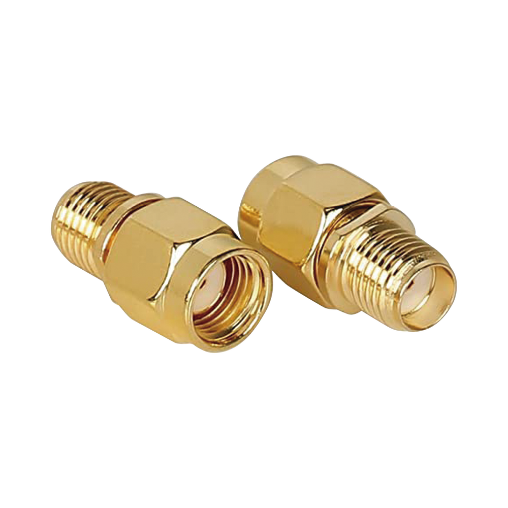Adaptador SMA Macho Inverso a SMA Hembra, Oro/ Oro/ Teflón,