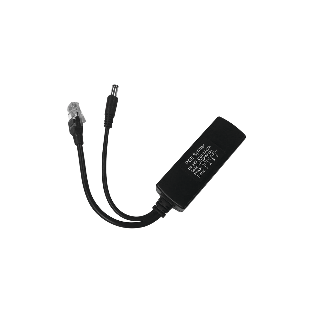 Cable divisor PoE pasivo de 48-55 Vcd @ 12 Vcd, 2 A. Aplicaciones como adaptar micrófonos en cámaras IP