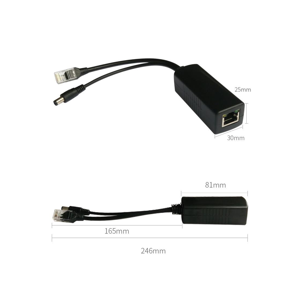 Cable divisor PoE pasivo de 48-55 Vcd @ 12 Vcd, 2 A. Aplicaciones como adaptar micrófonos en cámaras IP