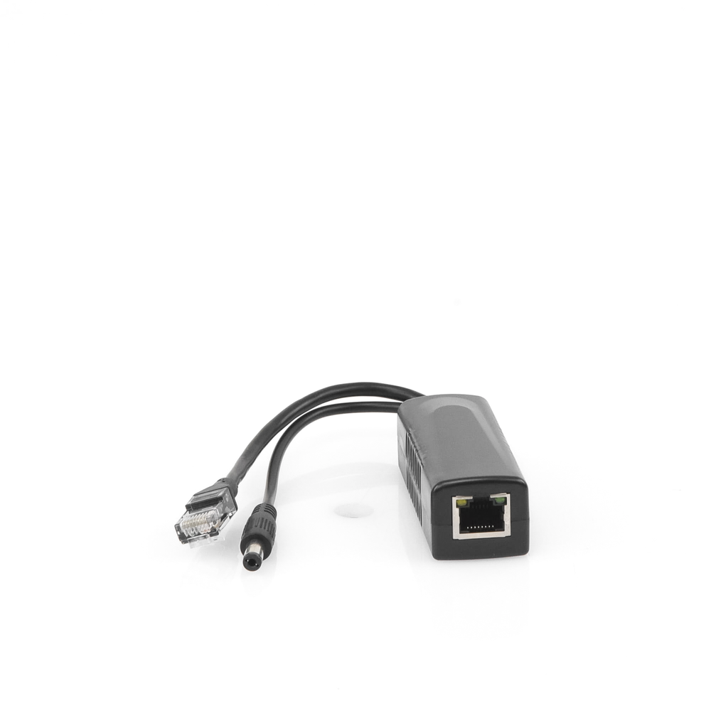 Cable divisor PoE pasivo de 48-55 Vcd @ 12 Vcd, 2 A. Aplicaciones como adaptar micrófonos en cámaras IP