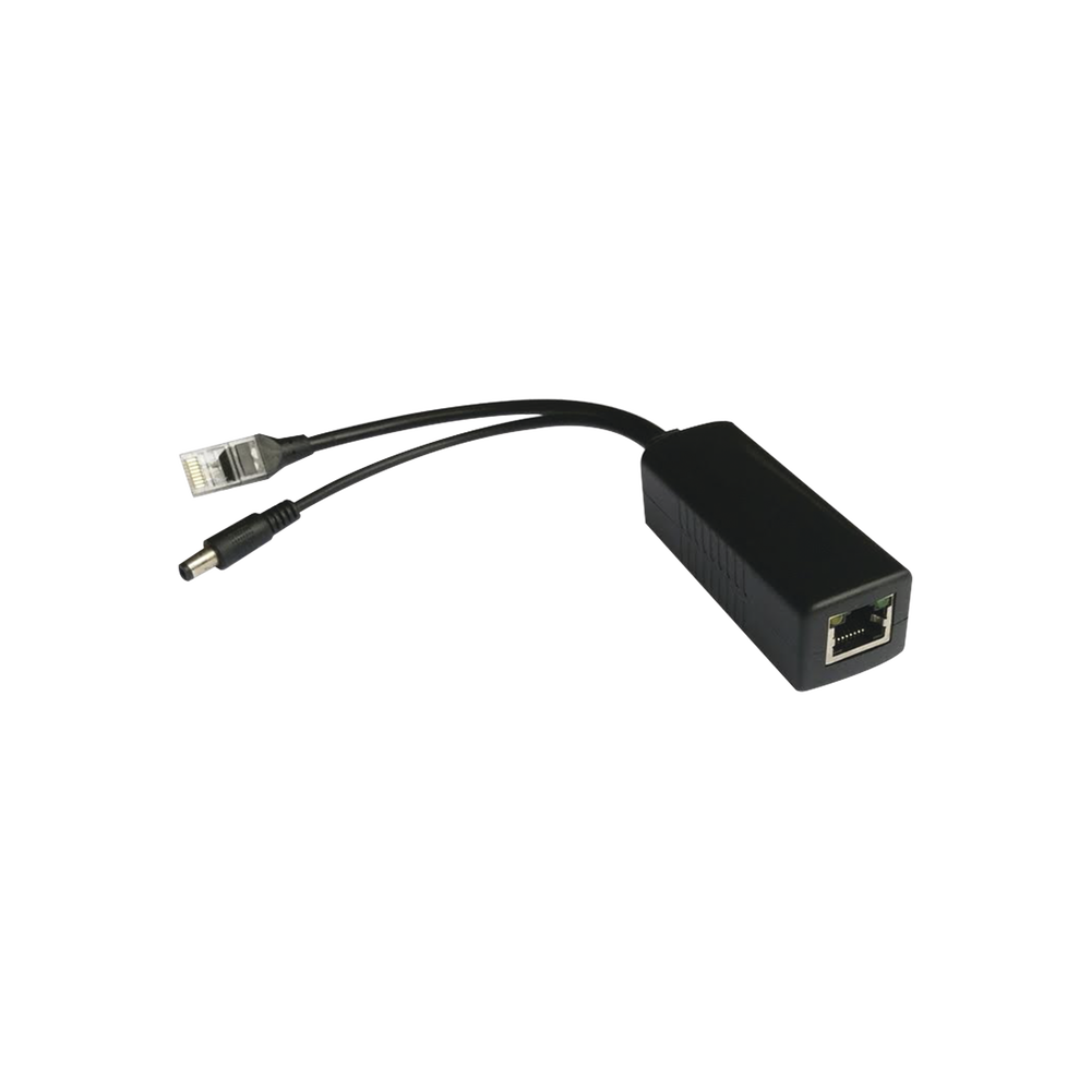 Cable divisor PoE pasivo de 48-55 Vcd @ 12 Vcd, 2 A. Aplicaciones como adaptar micrófonos en cámaras IP