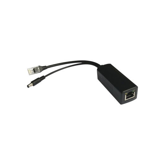 Cable divisor PoE pasivo de 48-55 Vcd @ 12 Vcd, 2 A. Aplicaciones como adaptar micrófonos en cámaras IP