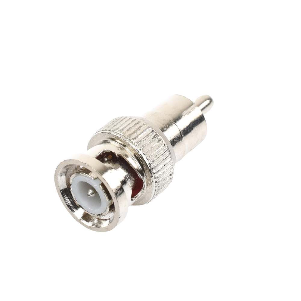 Adaptador en línea para 75 Ohm, de conector BNC macho a RCA macho en aplicaciones de Audio-Video para cámaras, monitores y DVR´s.