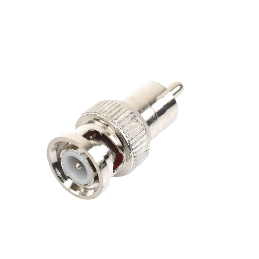 Adaptador en línea para 75 Ohm, de conector BNC macho a RCA macho en aplicaciones de Audio-Video para cámaras, monitores y DVR´s.