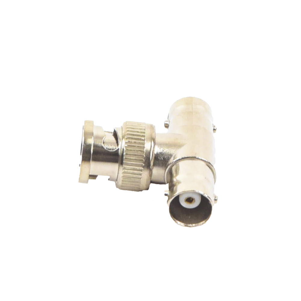 Adaptador en T para 75 Ohm de Conector BNC Macho a Doble BNC Hembra, Níquel/ Oro/ Teflón.