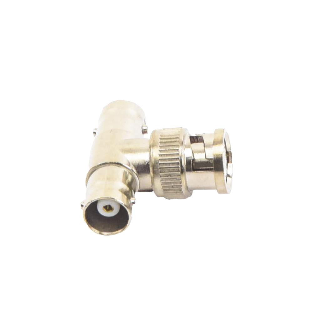 Adaptador en T para 75 Ohm de Conector BNC Macho a Doble BNC Hembra, Níquel/ Oro/ Teflón.