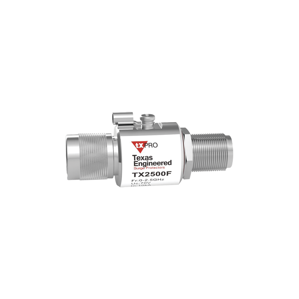 Protector Coaxial contra Descargas Eléctricas, de Linea para 0-2.5 GHz, 75 Ohm, 0.2 dB, 70 V max, 20kA, Conectores F Macho / Hembra.