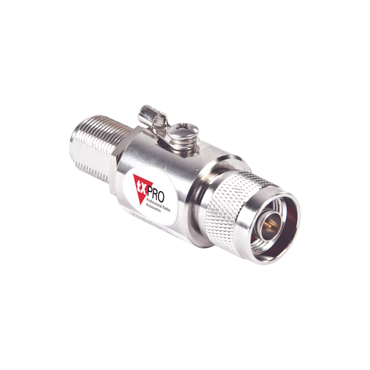 Protector de Línea Coaxial, tipo tubo de gas y paso de C.D., para 0-2.5 GHz, 750W y 0.2 dB de Perdida por Inserción