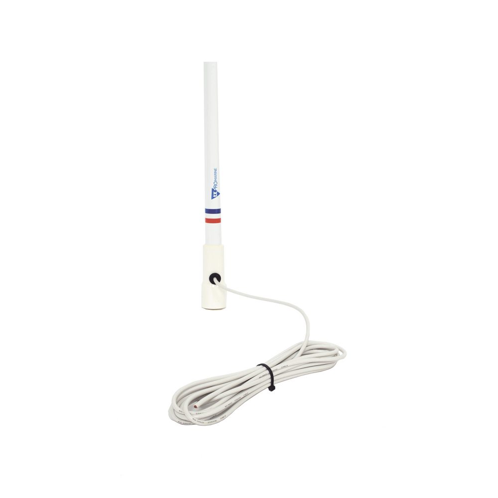 VHF marine antenna in fiberglass in the range of 156 to 163 MHz.