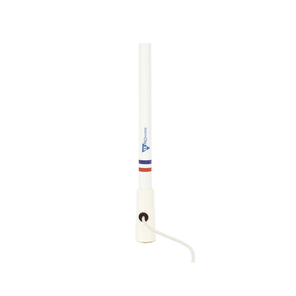 Antena marina VHF en fibra de vidrio en rango de 156 a 163 MHz.