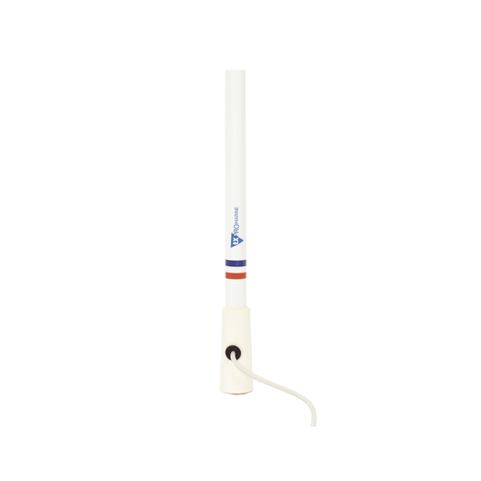 Antena marina VHF en fibra de vidrio en rango de 156 a 163 MHz.