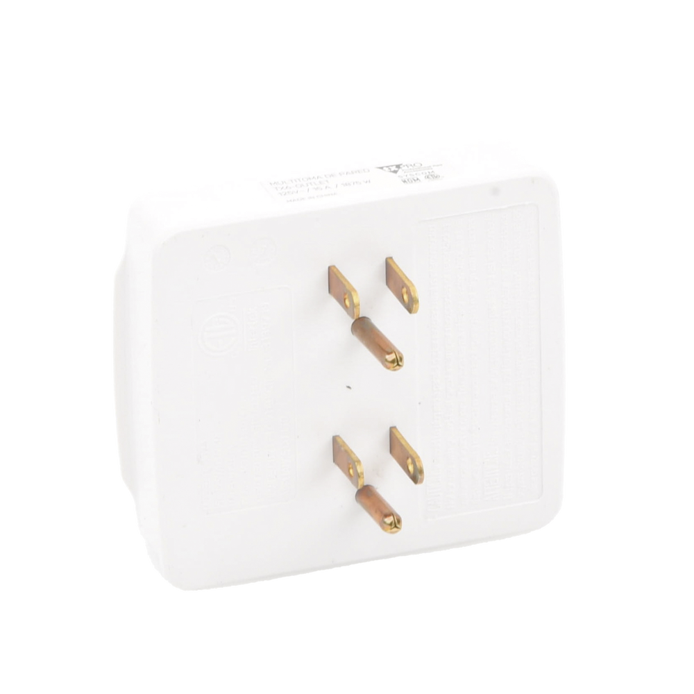 Wall power strip with 6 white contacts, 125 V / 15 A