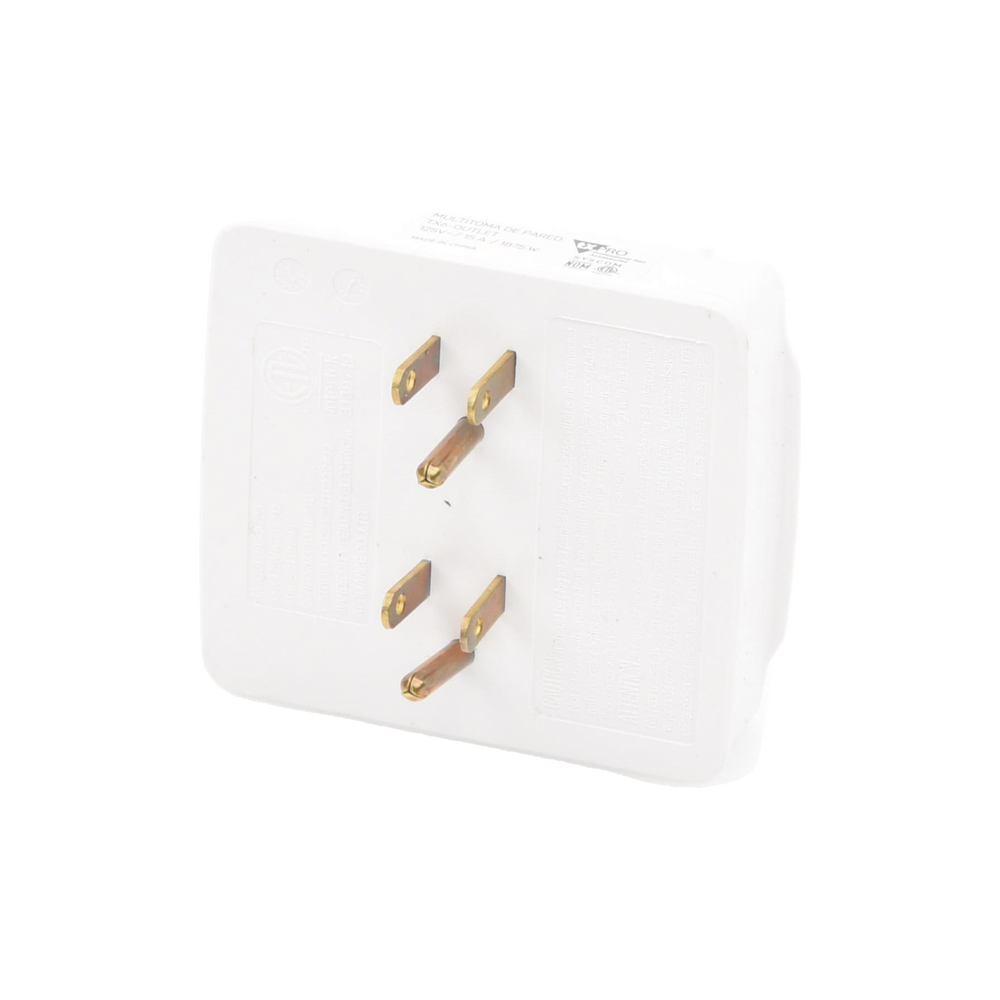 Wall power strip with 6 white contacts, 125 V / 15 A