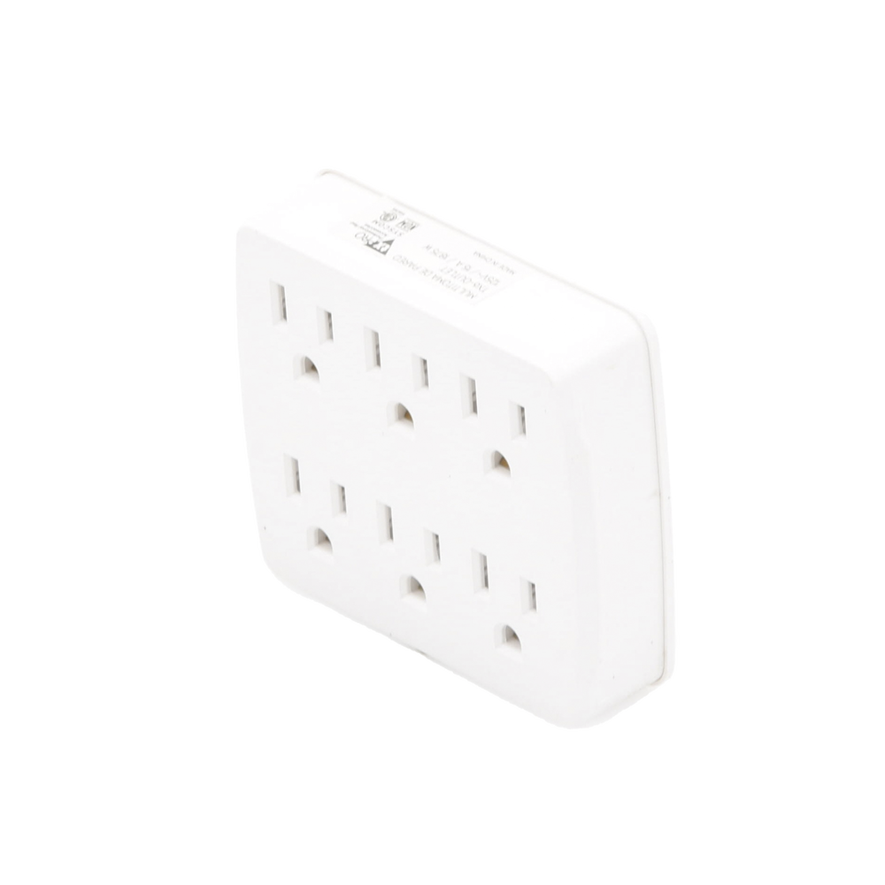 Multicontacto para pared con 6 contactos color blanco,125 V /15 A