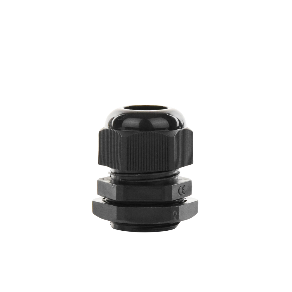 Black Plastic Gland Type Connector for Cable from 10 to 14 mm Diameter.