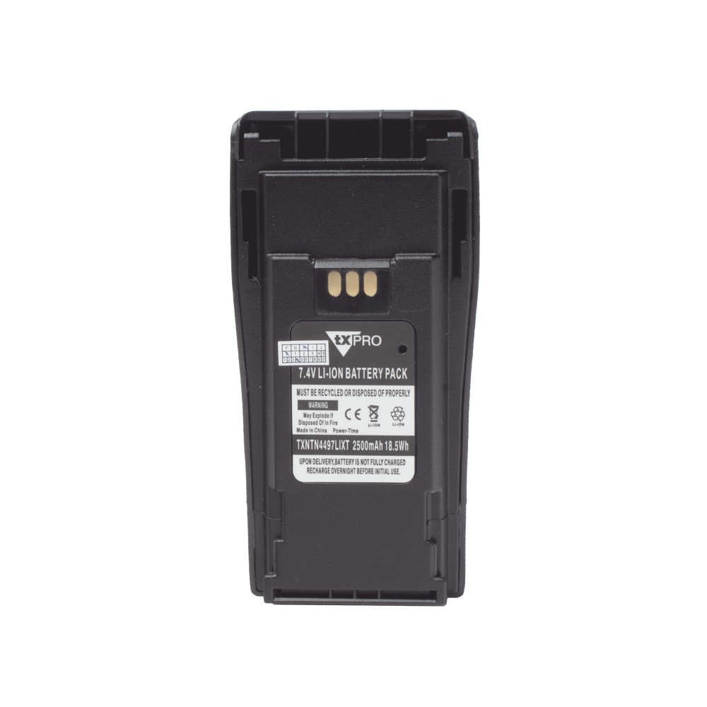 Li-Ion battery, 2500 mAh. Alternative to HNTN4497 for the Motorola EP-450/ DEP 450/ CP200/ CP250/ PR400/ GP3388/ CP080/ 150/ 200 radio. (includes clip)