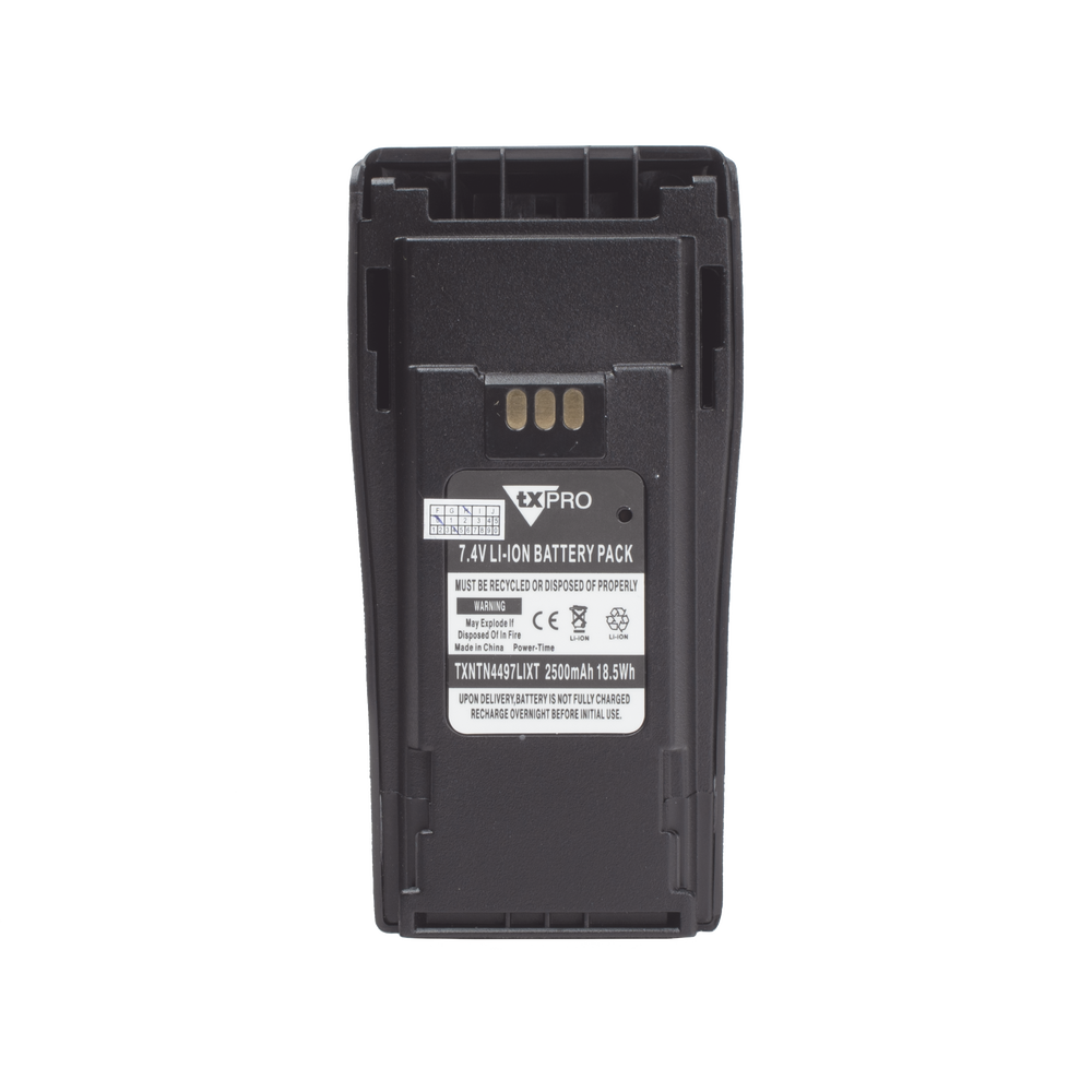 Li-Ion battery, 2500 mAh. Alternative to HNTN4497 for the Motorola EP-450/ DEP 450/ CP200/ CP250/ PR400/ GP3388/ CP080/ 150/ 200 radio. (includes clip)