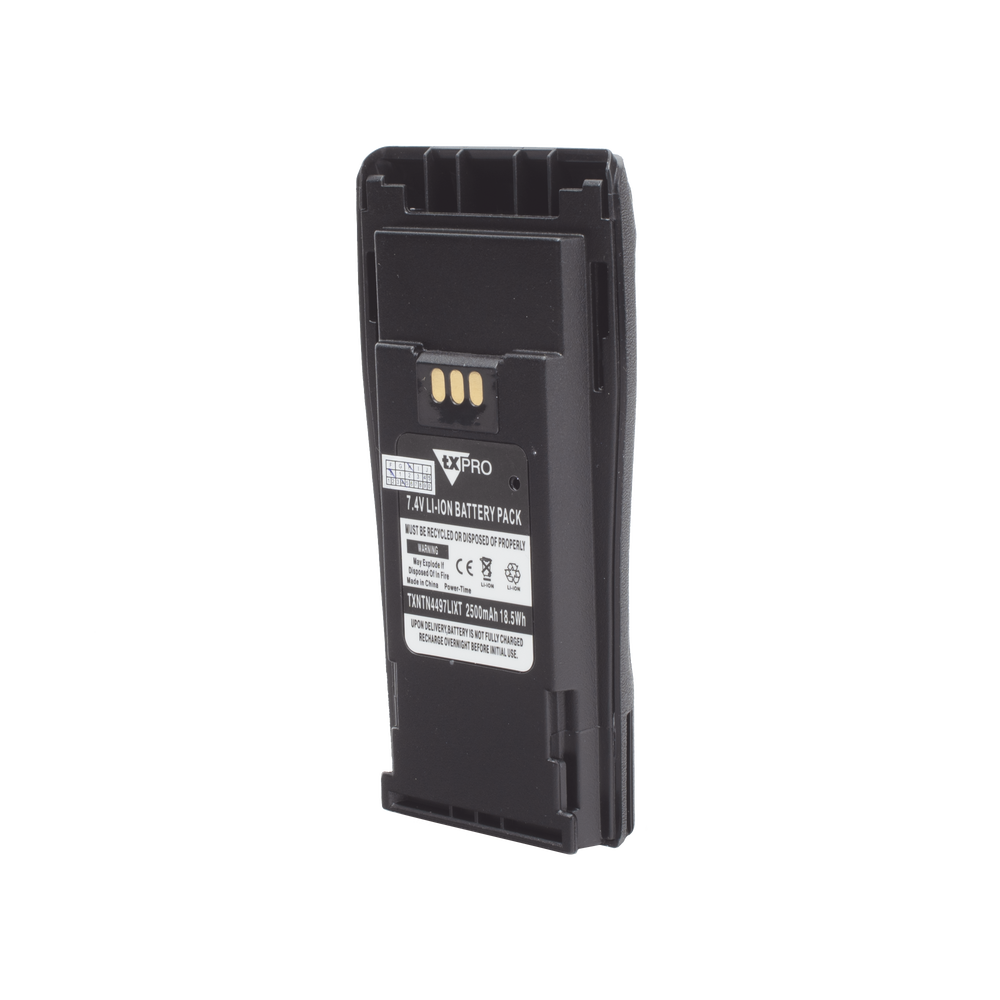 Li-Ion battery, 2500 mAh. Alternative to HNTN4497 for the Motorola EP-450/ DEP 450/ CP200/ CP250/ PR400/ GP3388/ CP080/ 150/ 200 radio. (includes clip)