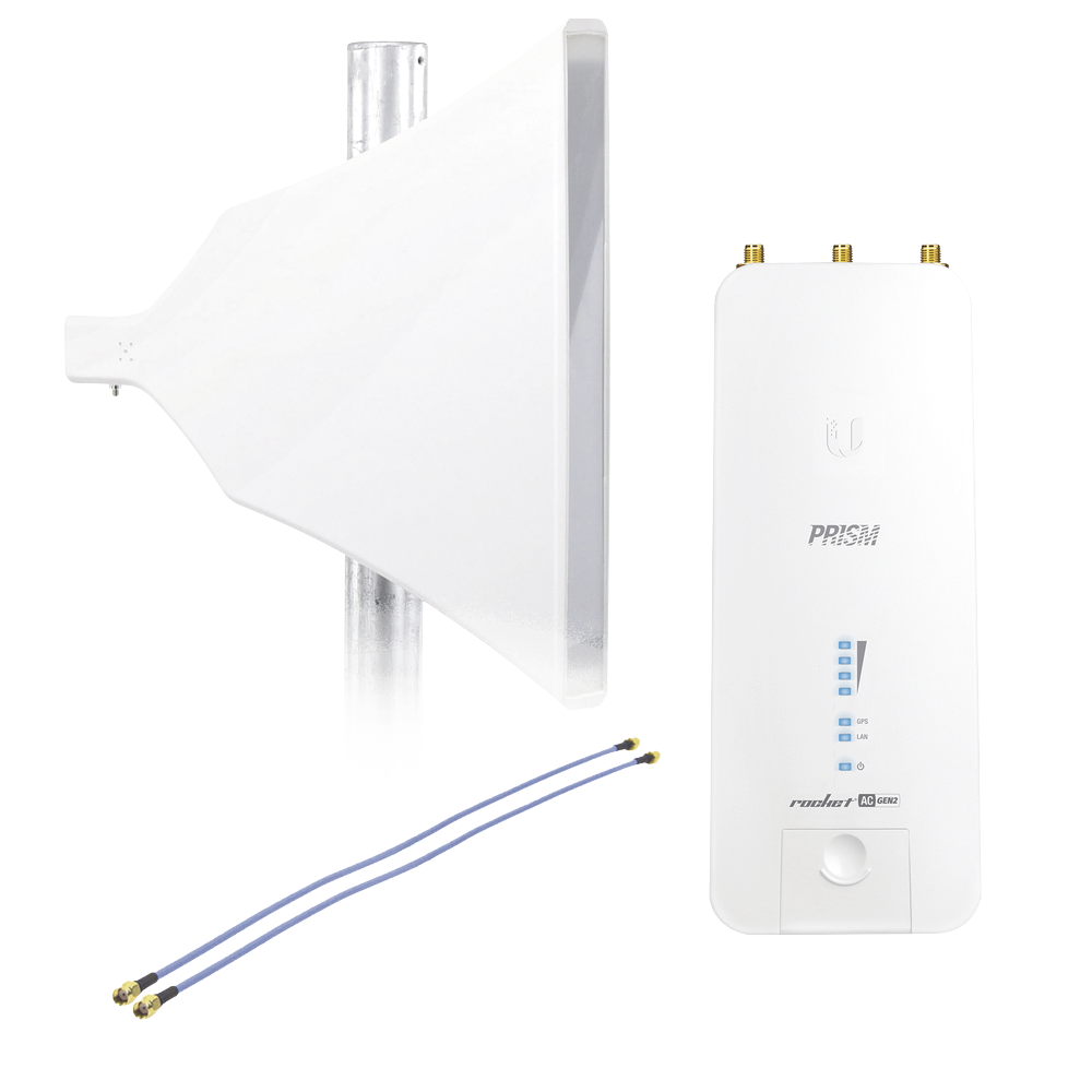 Kit de Radio Estación Base airMAX AC GEN2 +  Antena Asimétrica de 90 °, 16 dBi, tipo cuerno, 4.9-6.5 GHz, incluye Jumper