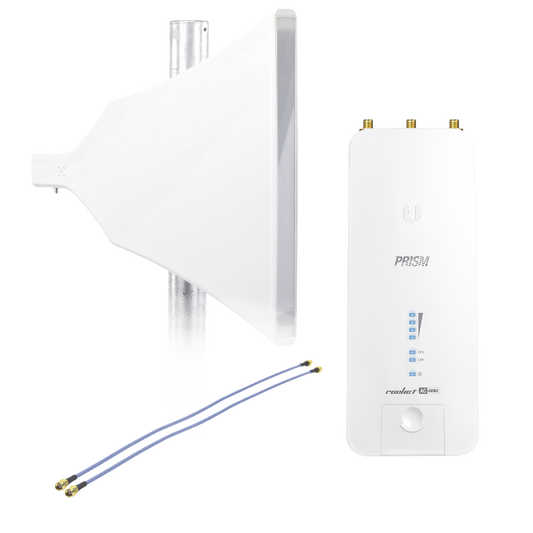 Kit de Radio Estación Base airMAX AC GEN2 +  Antena Asimétrica de 90 °, 16 dBi, tipo cuerno, 4.9-6.5 GHz, incluye Jumper