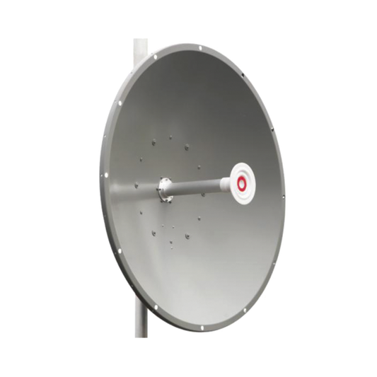 Antena direccional de 3 ft, 5.1 a 7.1 GHz, Ganancia 34 dBi, Conectores N-hembra, Polarización doble, incluye montaje para torre o mástil 