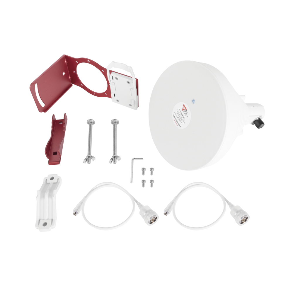 Antena Sectorial Simétrica de 30°, 19 dBi, 4.9-6.5 GHz, Ideal para ambientes de alto ruido,  Tipo de conector N-Hembra, con montaje y jumpers incluidos 